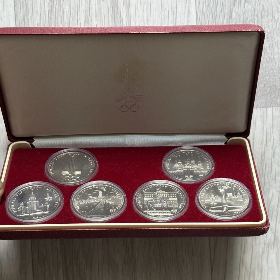 UdSSR 1 Rubel Olympia Moskau 1980 Münzsatz 6 Münzen im Etui PROOF Top Zustand - Bild 2 von 4