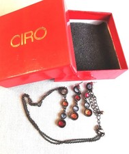 Vintage CIRO Pendant Necklace & Dangle Drop Earrings Signed Crimson Ice Blue 