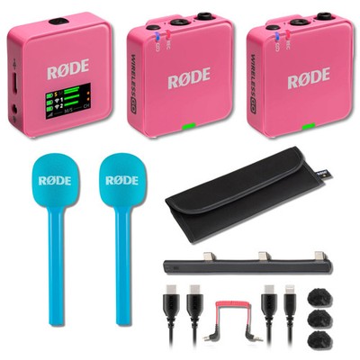 Rode Wireless GO (Gen 3) Wireless Mic System (Pink) with 2x Blue Interview GO
