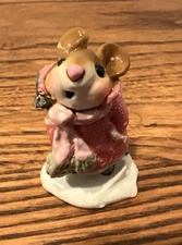 Wee Forest Folk M-173a THE CAROLER mouse PINK coat scarf snow base AP 1991 lm ed