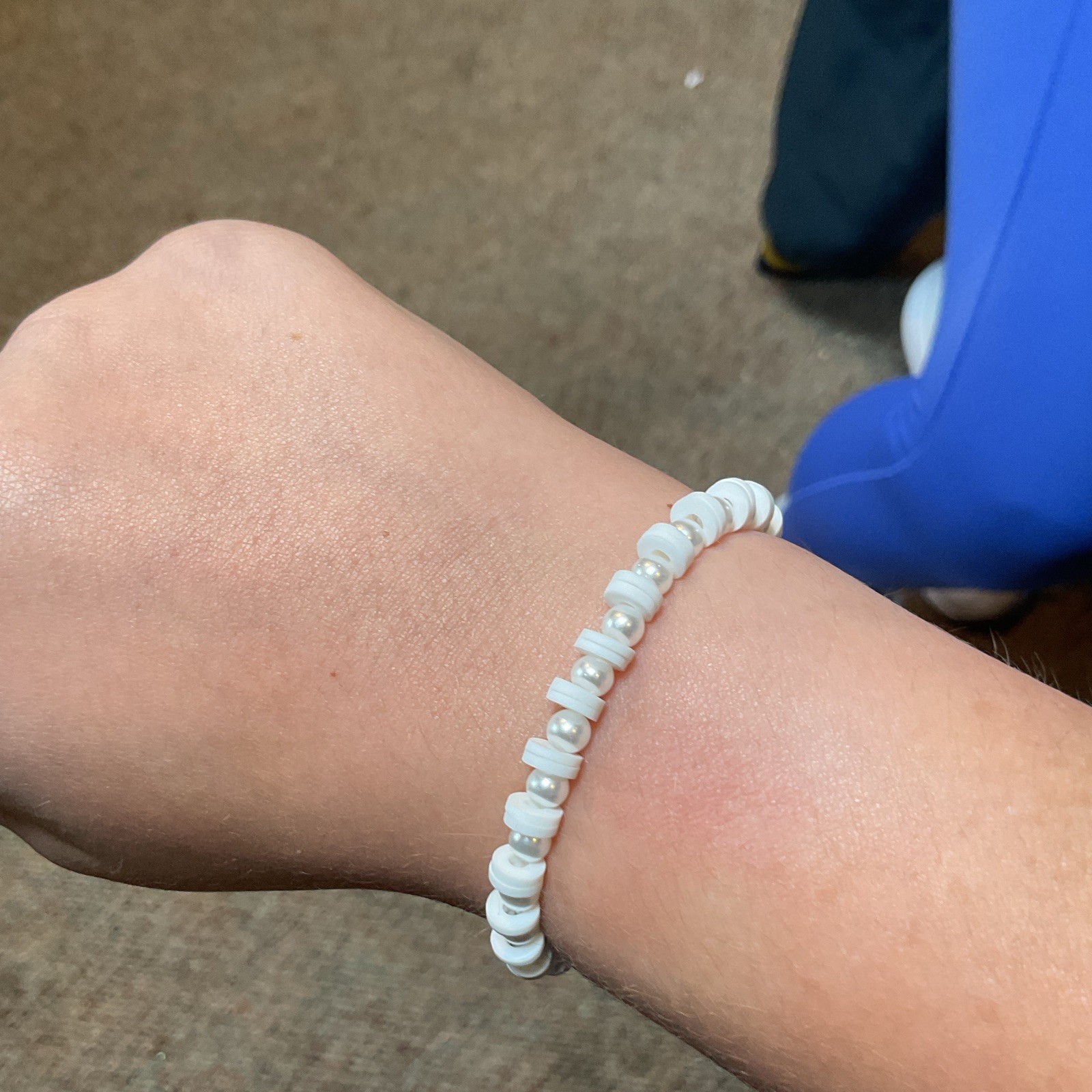 Beaded Stretch Bracelet White Round Plastic Imitation Pearl Beads No Clasp