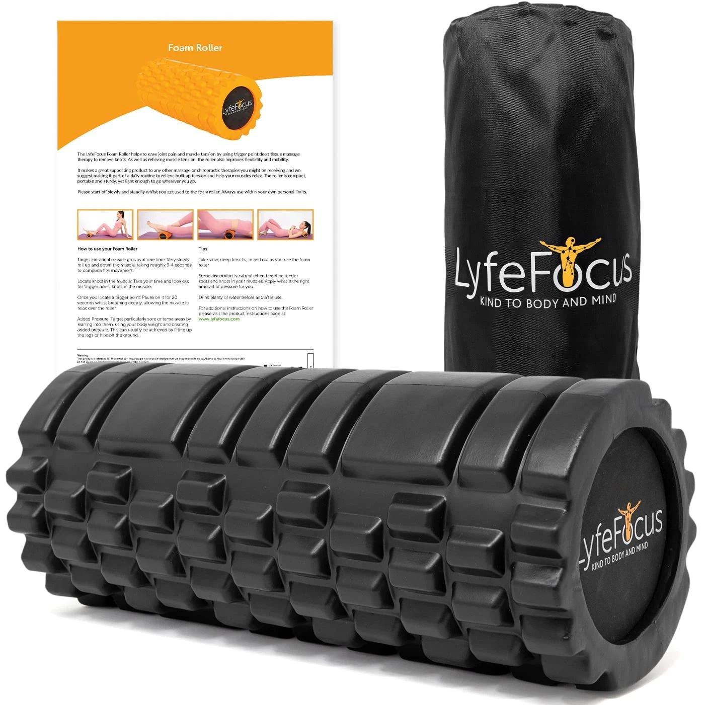 Premium Trigger Point Foam Roller Black Multi Pressure Point with 3 Unique...