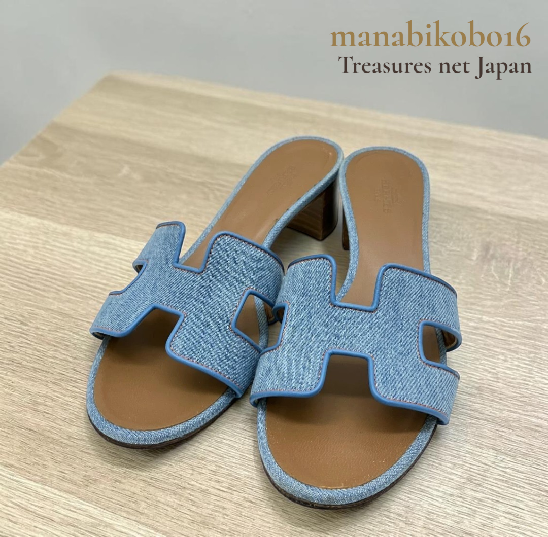 HERMES Oran Mule sandals shoes #37 denim Blue Used Women Hermès