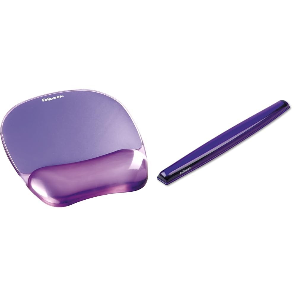 Fellowes Gel Crystal Transparent Mousepad Wrist Rest Purple Ergonomic Comfort