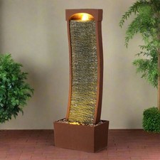 Image of Garden Water Feature Outdoor LED Fountain Curved Waterfall Red Rock Teamson