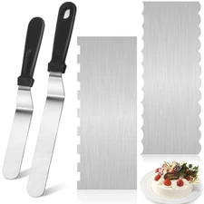 4 Pcs Cake Decorating Supplies Kit, Cake Scraper Smoother Tool Set Metal Angl...