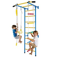 5-in-1 Wall Gym Playset with Rope Ladder, Pull-up Bar Gymnastic Rings