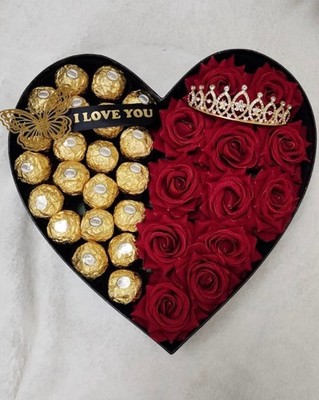 Ferrero Rocher Heart-Shaped Chocolate Gift Box with Roses & 'I LOVE YOU'