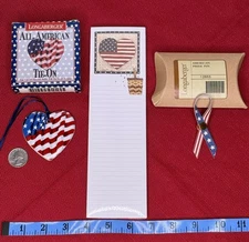 Longaberger 1995 All American Flag 🇺🇸 heart basket tie-on Magnet Notepad & Pin