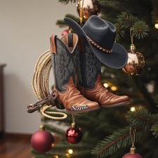 Personalized Cowboy Boots Hat Ornament Western Rodeo Gift Acrylic