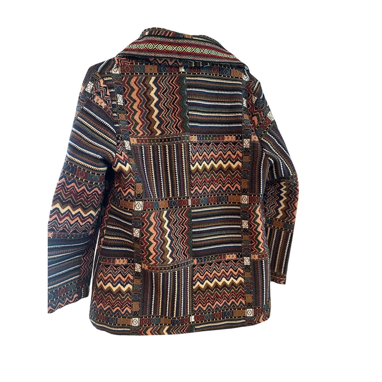 Boho Tapestry Patchwork Jacket Folk Art Aztec Wes… - image 2