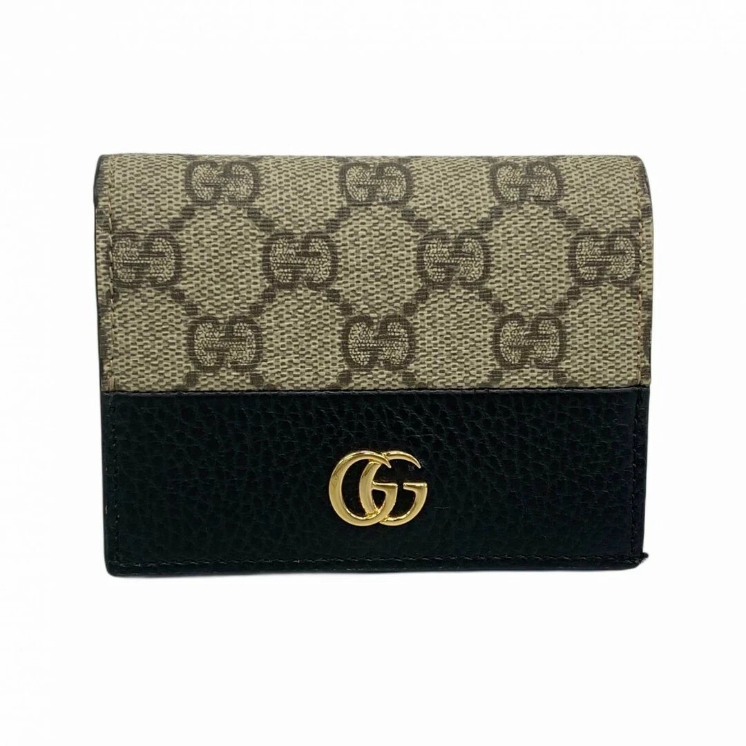 5Dc4249 Gucci Portefeuille Gg Marmont/Gg Supreme 658610 PVC Cuir Marron Noir Or H