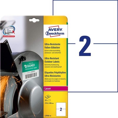 AVERY Zweckform Ultra Resistente Folien Etiketten 210 x 148 mm 20 Etiketten
