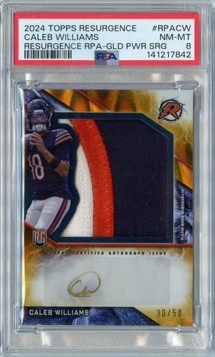 2024 Resurgence Caleb Williams GOLD Rookie RC Patch Auto #'D 30/50 PSA 8 BEARS