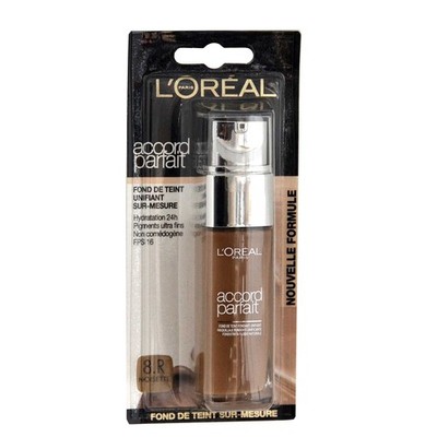 L'Oreal Make-Up Fluid Accord Parfait Foundation 8.R Noisette, 30ml