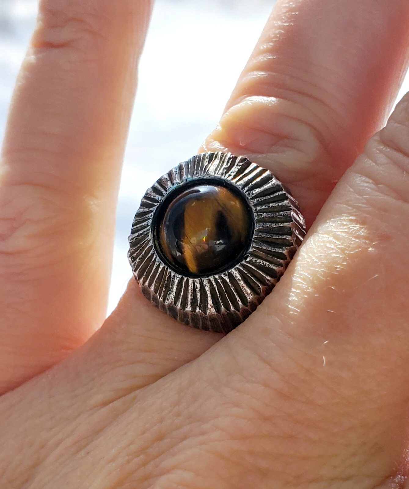 Gorgeous Solid Sterling Silver Tiger Eye Center S… - image 3