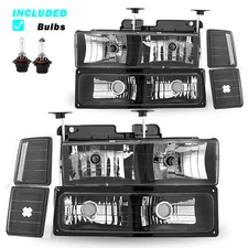 For 1994-1998 Black Chevy Silverado C10 C/K 1500 Headlights Bumper Lamp w/ Bulbs
