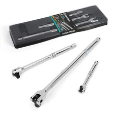 3PCS Breaker Bar Set Premium Chrome Alloy with 180° Rotatable Head 6"-15" Length