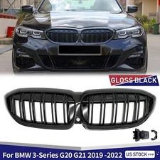 For BMW G20 G21 3-Series 330i 2019 -2022 Front Bumper Kidney Grills Gloss Black