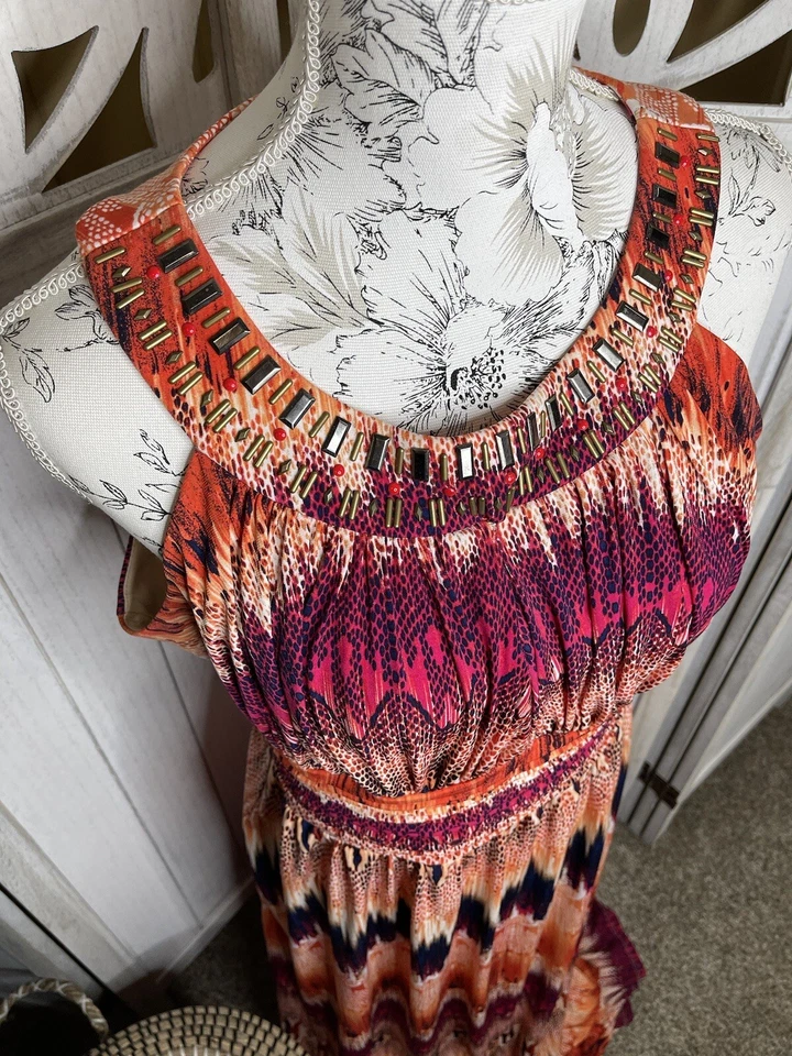 Maxi Vestido Signature by Sangria Naranja Multicolor Sin Mangas Talla Grande Foto 3 de 4