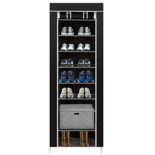 Room-Saving 10-Layers 9 Lattices Non-Woven Fabric Shoe Rack Black - Picture 9 of 11