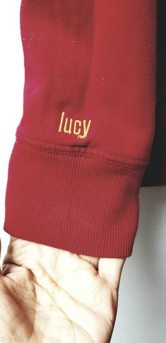 Lucy Women sweatshirt Jacket Large L RED Cotton/Spandex Full Zip Hooded Ruffles - Picture 3 of 5