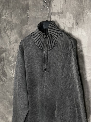 Vintage 3D Faded Zip Heavy Cotton Distressed Sweater Y2K Grey Fade Size M - Picture 7 of 9