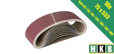 HKB® Schleifband 75 x 533 mm 10 Stück Körnung wählbar Gewebe Schleifbänder