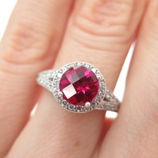 925 Sterling Silver Round-Cut Lab-Created Ruby C Z Ring Size 5