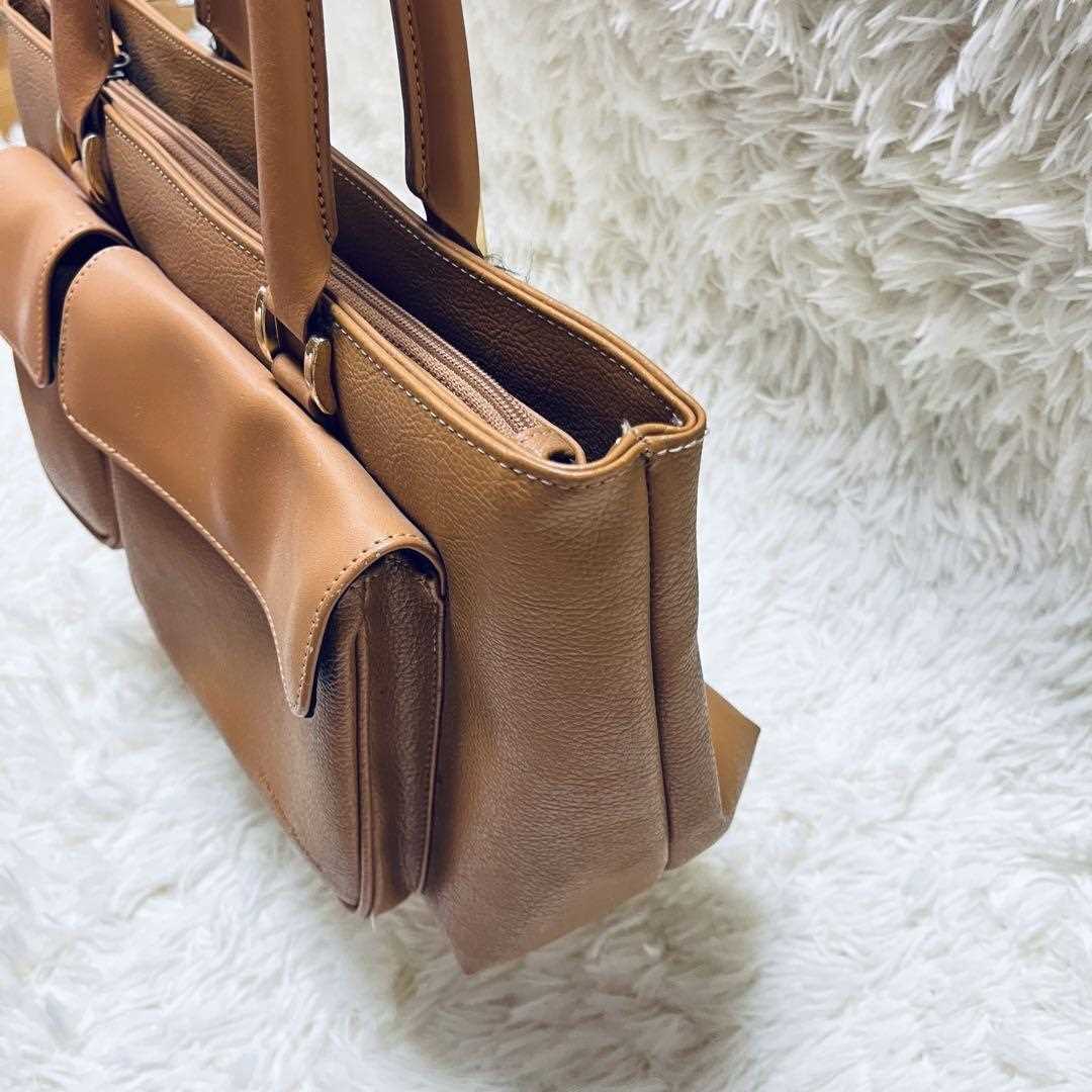 Valentino Bertini] Handbag leather embossed logo brown beige