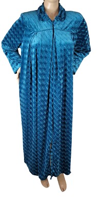 Cabernet Teal Velvet Velour House Coat Robe Zip Front Nightgown Size Large