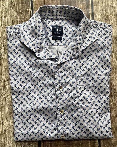 JOHNNIE-O TOP SHELF SHORT SLEEVE FLORAL SHIRT BLUE WHITE MENS LARGE EXCELLENT