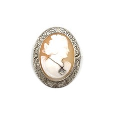 Spilla cammeo vittoriano oro bianco 10k gemma con diamante oro antico gioielli