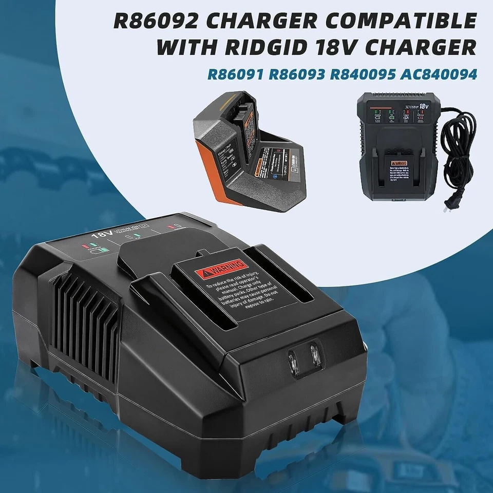 Batería/cargador de 18 voltios para herramienta rígida Ridgid 18V R840087 Hyper Lithium R840085 Foto 4 de 4