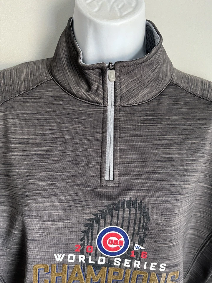 Majestic Chicago Cubs 2016 3 Time World Champions ¼ Zip Therma Base Jacket Sz. M - Image 3 of 4