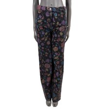 69820 auth CHANEL black 2021 21A CHATEAU DES DAMES Floral Jeans Pants 38 S