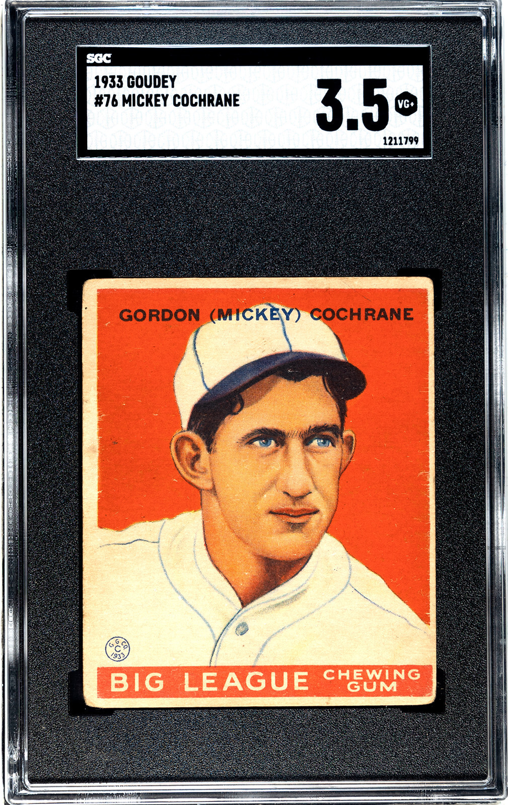 1933 Goudey Baseball #76 Mickey Cochrane SGC 3.5 VG+ Detroit Tigers HOF