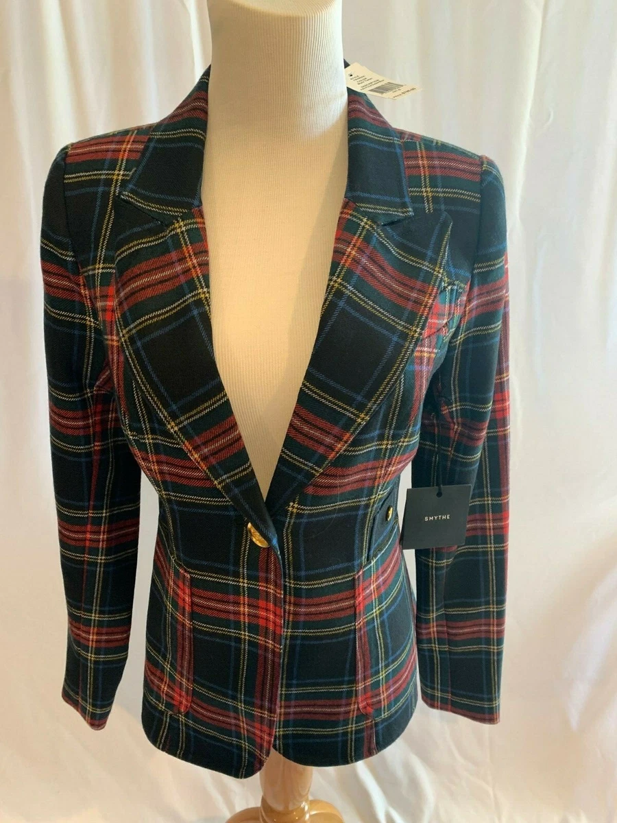 Smythe Patch Pocket Duchess Blazer Wool Jacket NWT 4 Fits 2 795 Black Tartan