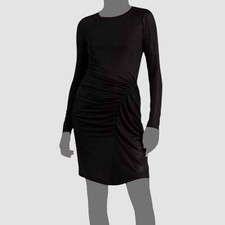 Ralph Lauren Women's Black Foil-Print Ruched Stretch Knee-Length Dress Size 8