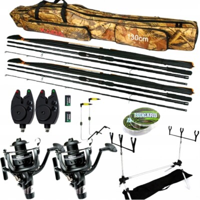 ANGELSET KOMPLETTSET KARPFEN 2x Rute 2x Rolle JAXON Angelrutenhalter rod pod
