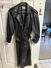 Maxima Women's Leather Long Trench Coat Black Small 4 Black Belted Lined Vnt 90s