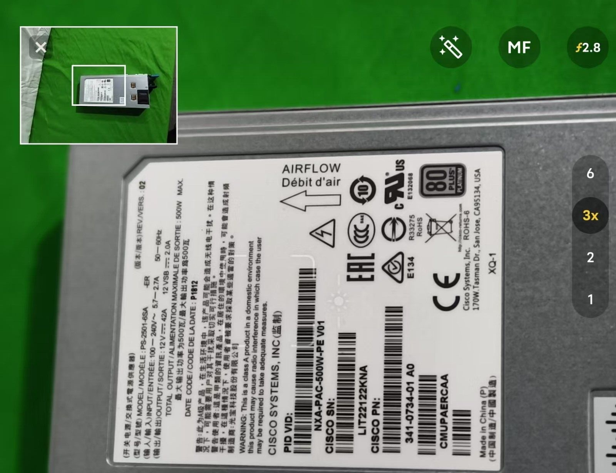 Cisco NXA-PAC-500W-PE 500W AC Back-to-Front Air (Port Side Exhaust