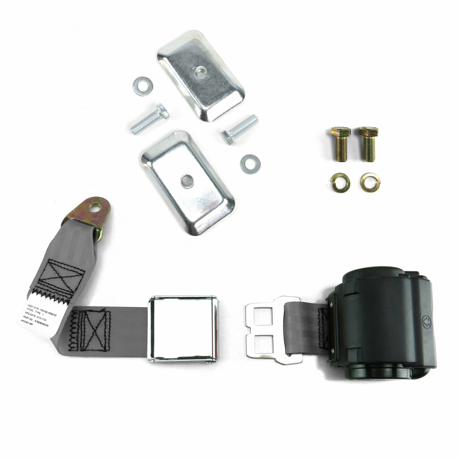 2pt Gray/Grey Airplane Buckle Retractable Lap Seat Belt w/Plate Hardware