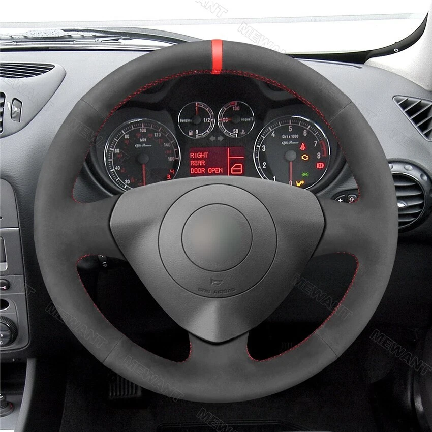 Cubierta de volante de coche de gamuza negra para Alfa Romeo 147 156 Crosswagon 2000-2009 Foto 2 de 4