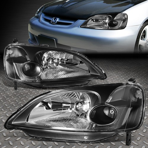 Headlight Assembly for 2001 2002 2003 Honda Civic Left Right Black Housing 01-03 - Picture 11 of 11