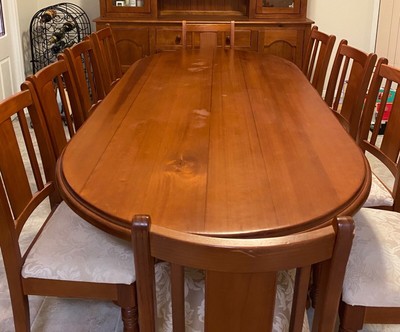 Solid Oval Timber Dining Table With 10 Upholstered Chairs Seats 8 10 Ebay