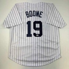 Autographed/Signed Aaron Boone New York Pinstripe Baseball Jersey Beckett COA
