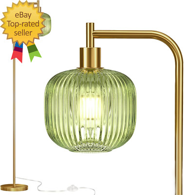Glass Floor Lamp for Living Room Modern Standing Lamp with Ribbed Glass Lampshad