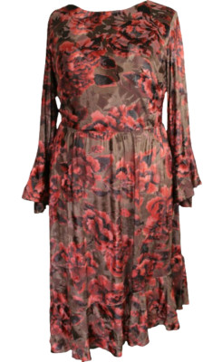 Joe Browns Damen Kleid Rot Samtkleid Samt Abendkleid Geblühmt Langarm Übergröße