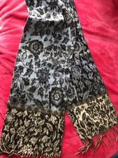 Scarf warm blue/black Tassels 70” Long